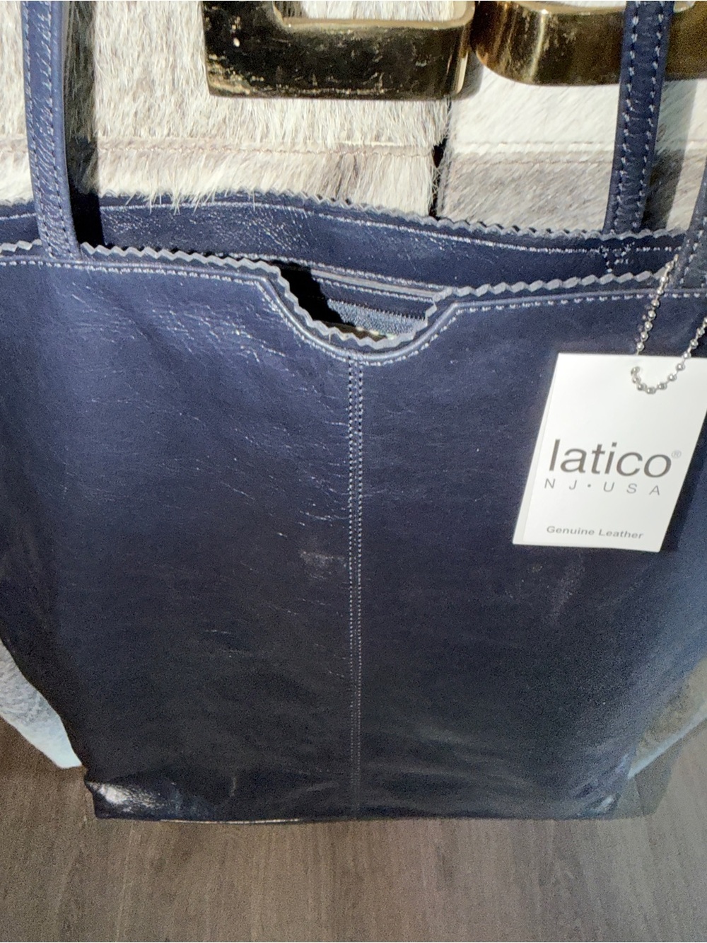 New Latico Navy Leather Tote with Slim Shoulder Straps - Picture 2 of 13